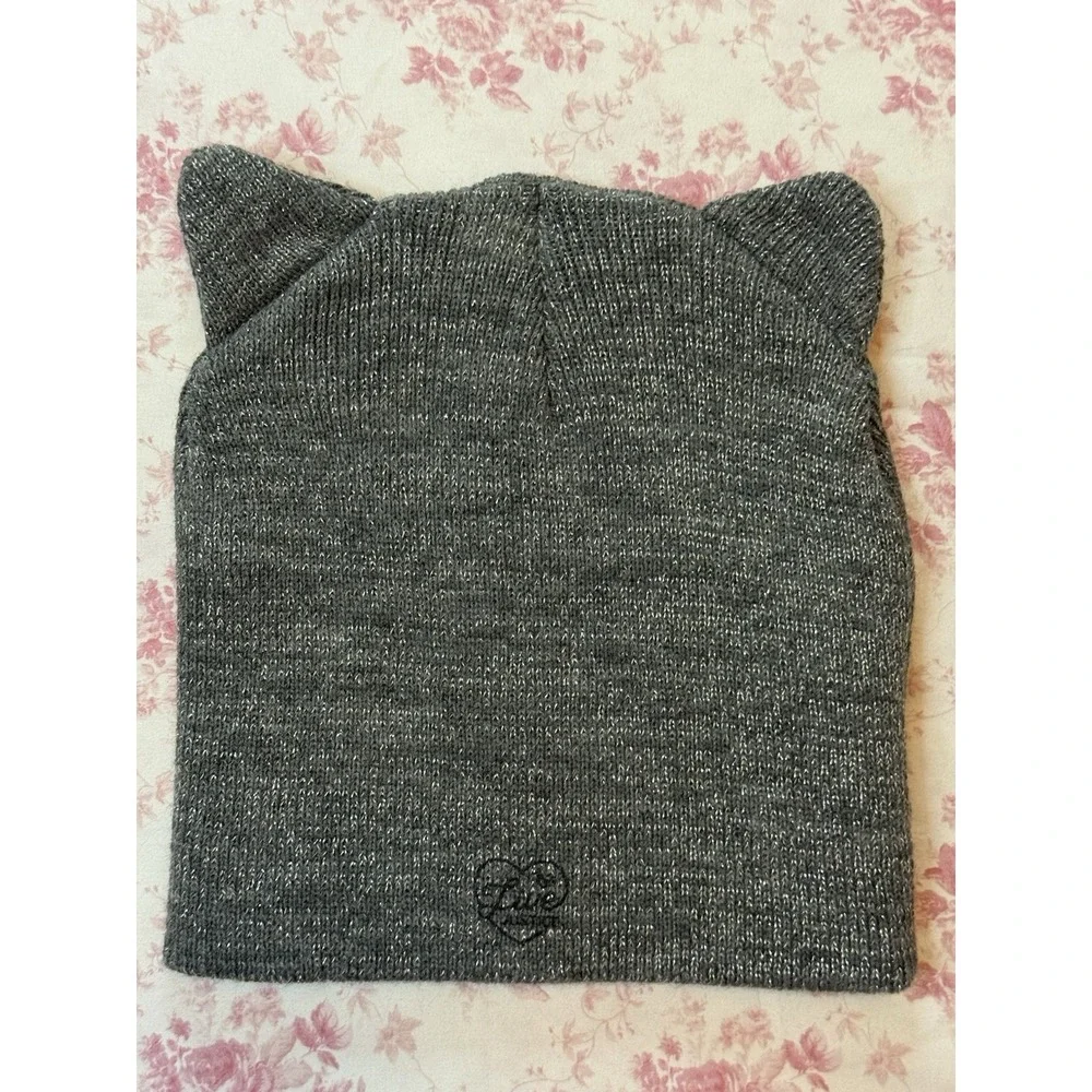Justice Gray Cat Ear Knit Beanie Hat Glitter One Size